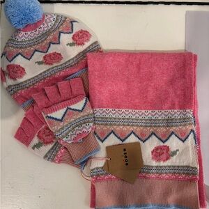 Boden Pink and Blue Knit Hat with Geometric Patterns